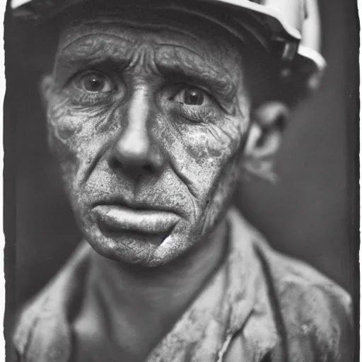 Image similar to portrait of coal mine worker by Diane Arbus, 50mm, black and white photography