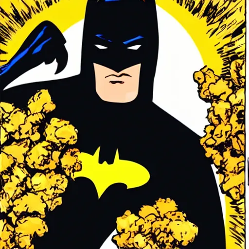 Prompt: batman eating popcorn