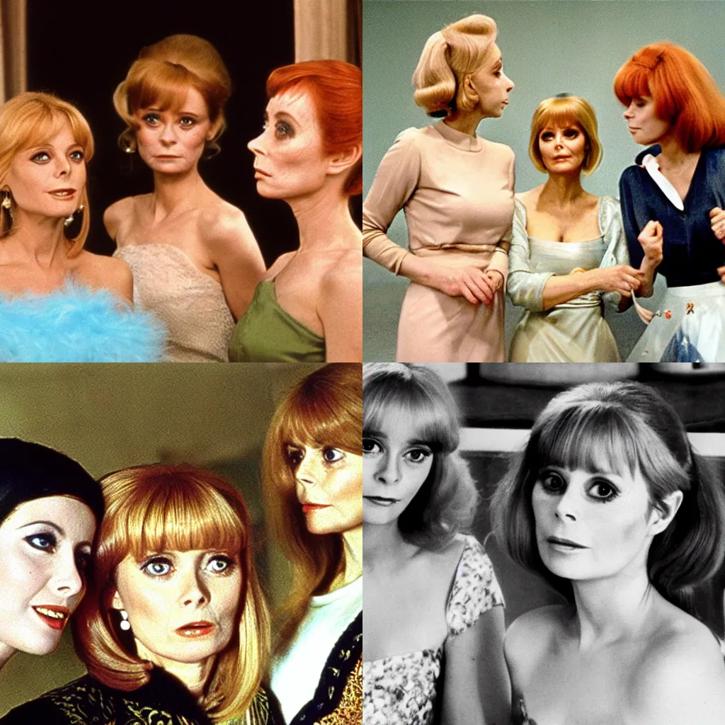 Prompt: scene of the demoiselles de rochefort with catherine deneuve and francoise dorleac singing by jacques demy