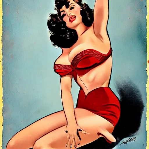 Prompt: a pinup illustration of megan fox in the style of gil elvgren and in the style of alberto vargas.