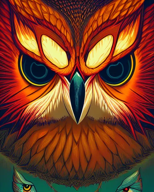 Image similar to concept art by dan mumford of a mask of symbolic owl, symbolism art style, digital painting, sharp focus, illustration