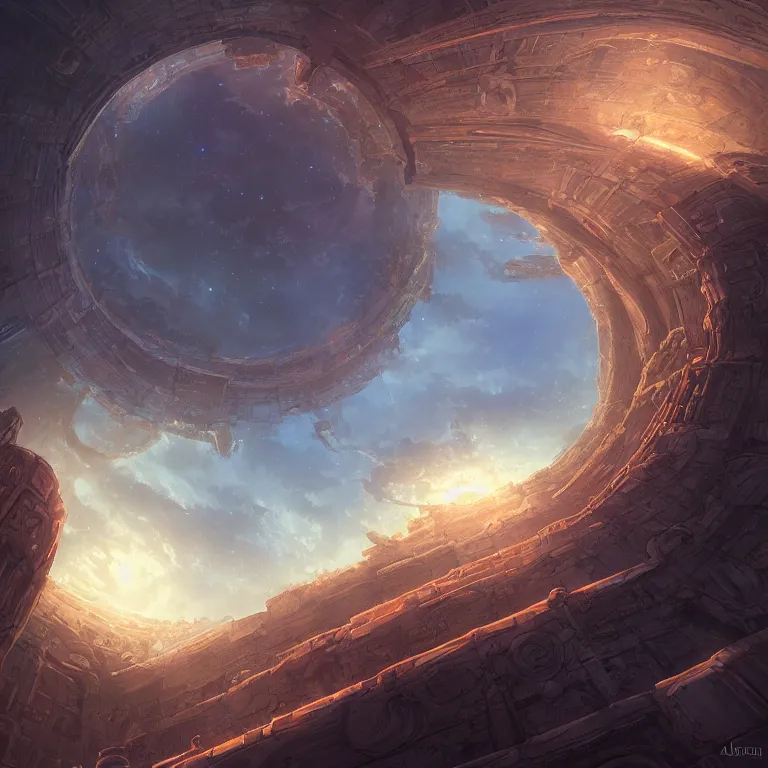 Image similar to Giant Floating Circular Ancient Sacred Sublime Cosmic Structure by Andreas Rocha