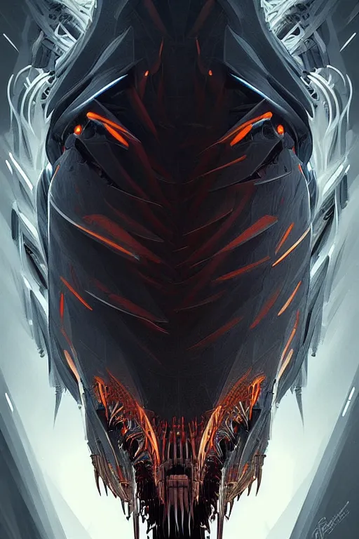 Prompt: professional concept art semi - symmetric portrait of a terrifying! mechanical predatory! fractal! species in a dark room by artgerm and greg rutkowski. an intricate, elegant, highly detailed digital painting, concept art, smooth, sharp focus, illustration, in the style of cam sykes.