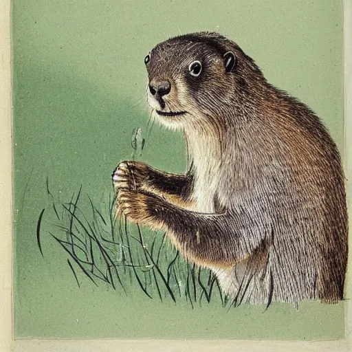 Prompt: a coloured illustration of a marmot by jacopo ligozzi