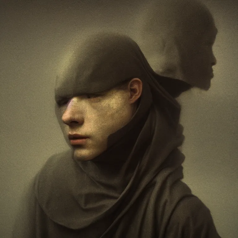 Image similar to portrait of beautiful ribbed man wearing techwear by hieronymus bosch, soft bloom lucid dream - like ethereal dark atmosphere, baroque portrait painting, perfect composition, intricate detailed octane render trending on artstation, 8 k artistic photography, volumetric cinematic perfect light, chiaroscuro, masterpiece, raphael, caravaggio, rutkowski, beeple, beksinski