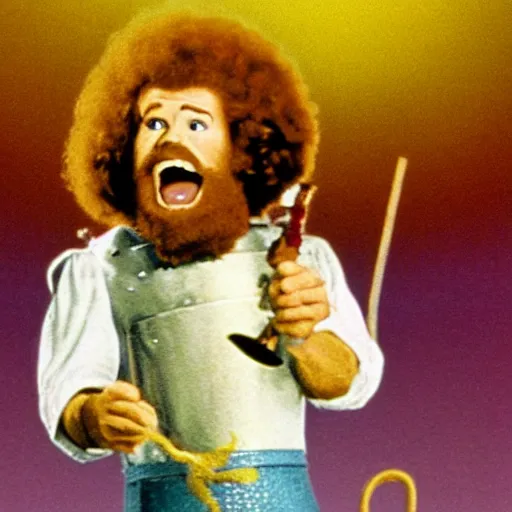 Prompt: bob ross screaming as dorothy in wizard of oz