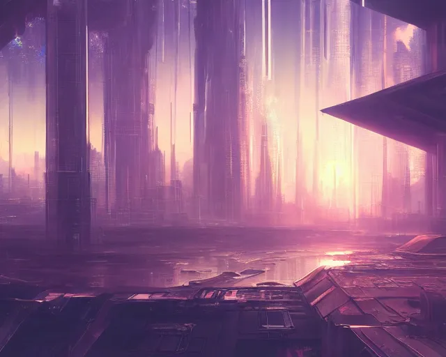 Image similar to scenery artwork, scene beautiful, light!! light essential futuristic city world and nature vegetation with daylight, surrealism oil on canvas, artstation!! pixiv!! dream scenery, quality astral projection render, nier automata concept art, vaporwave textures