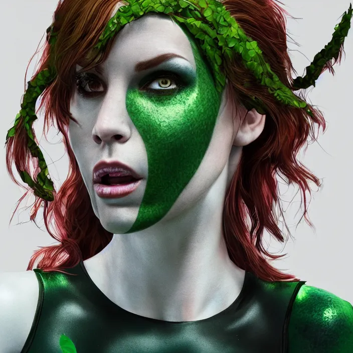 Image similar to portrait of Sporty Spice as a Poison Ivy. intricate artwork. by wlop, octane render, trending on artstation, very coherent symmetrical artwork. cinematic, hyper realism, high detail, octane render, 8k