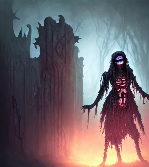 Image similar to gothic necrolord female with zombie servents, digital painting, liminal eerie midnight backlit, a picture taken by Michael Komarck and Daniel Ljunggren