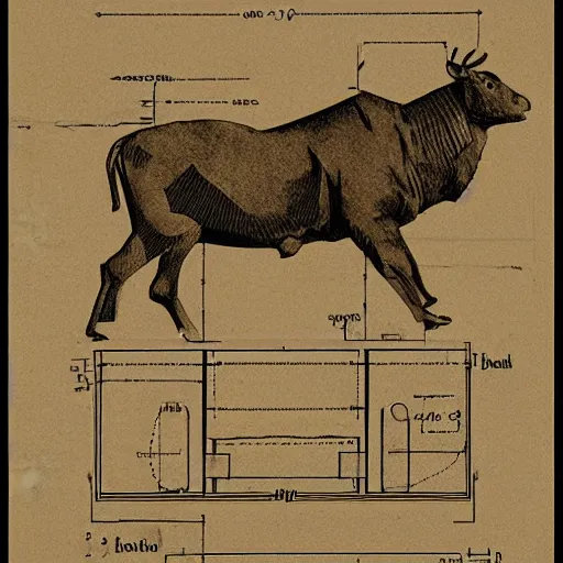 Image similar to blueprint technical drawing of a steak, schematic, sepia, old paper