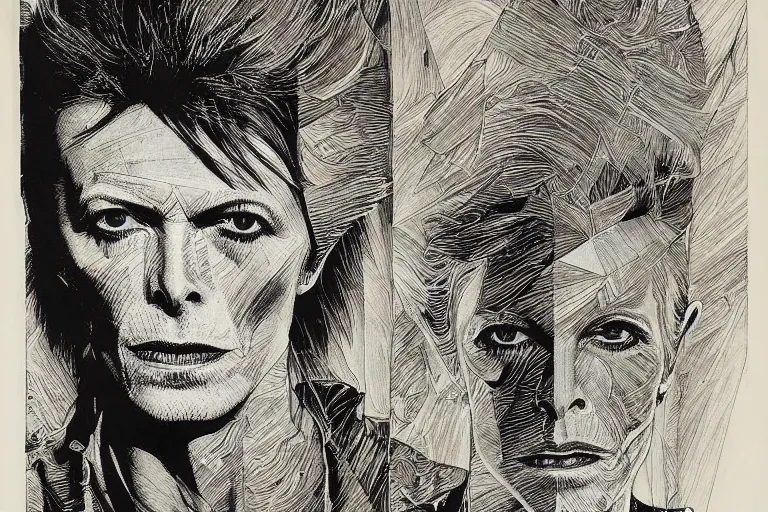 Image similar to david bowie aladdin sane by ed fairburn, joseph clement coll, franklin booth