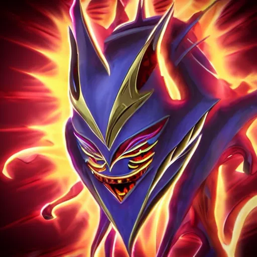 Prompt: demon Mask in the art style of a yugioh card , highly detailed, centered, sharp focus, octane render
