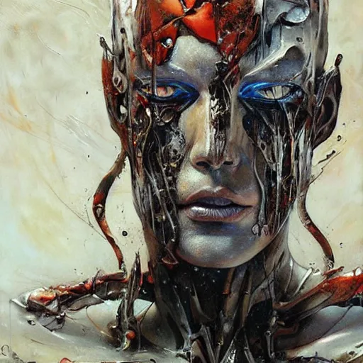 Prompt: melting cyborg, by karol bak, by guy denning