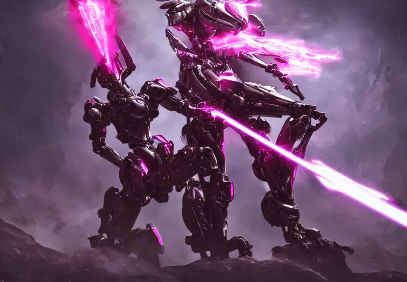 Image similar to epic cinematic shot of stunning beautiful hot anthropomorphic mecha female dragon fighting in the apocalypse with laser rifle, has silver armor and fuchsia skin, apocalypse, warframe fanart, terminator art, epic scale, furaffinity, deviantart, octane