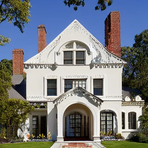 Image similar to stucco tudor with wood and tile white being mansion by mcalpine house, by jackson & leroy architects