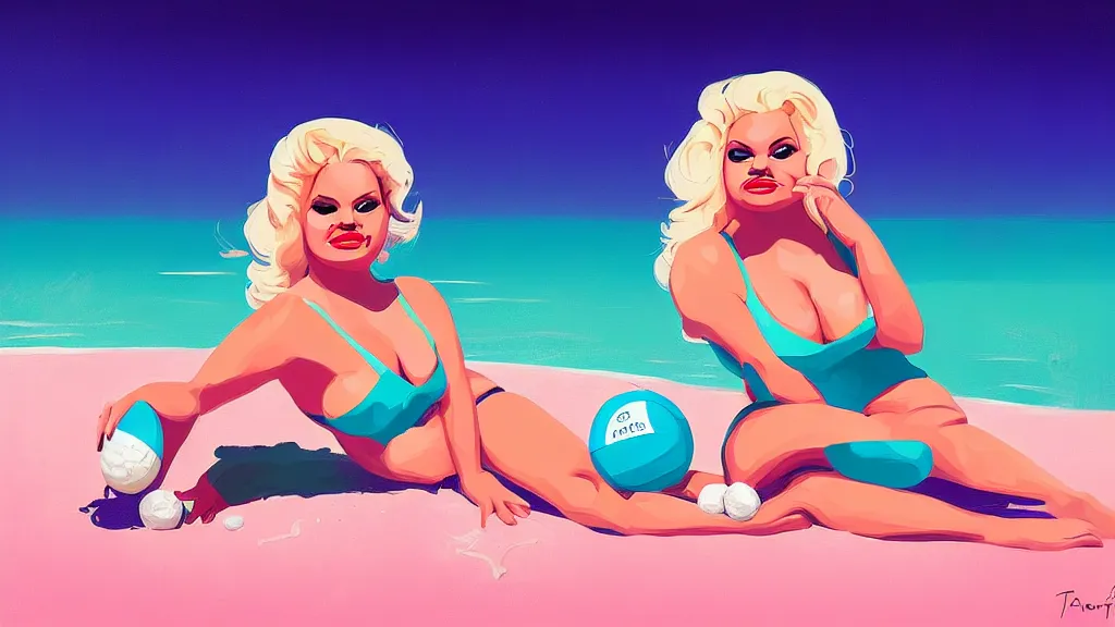 Image similar to portrait of trisha paytas, elegant, intricant, beach, volleyball, and icecream, by anton fadeev