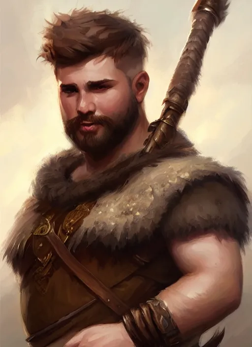 Prompt: a _ fantasy _ style _ portrait _ painting _ of chubby white barbarian male very short hair short stubble, brown hair, rpg dnd oil _ painting _ unreal _ 5 _ daz. _ rpg _ portrait _ extremely _ detailed _ artgerm _ greg _ rutkowski _ greg