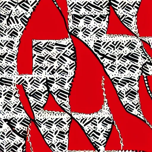 Image similar to african pattern, red and white colours, bold, playful, illustration