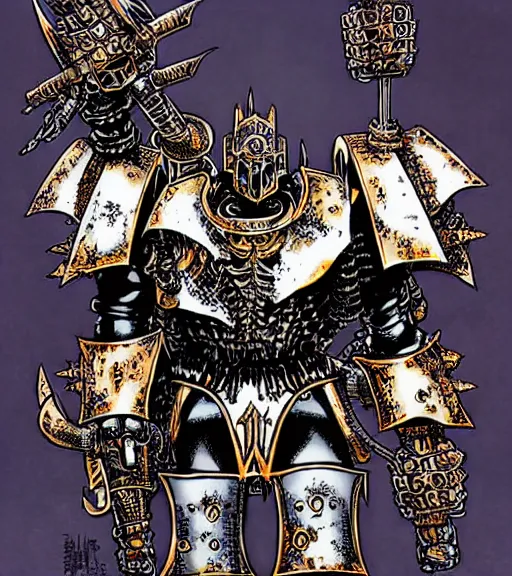 Prompt: wh 4 0 k chaos lord knight, metal couture by yuko shimizu