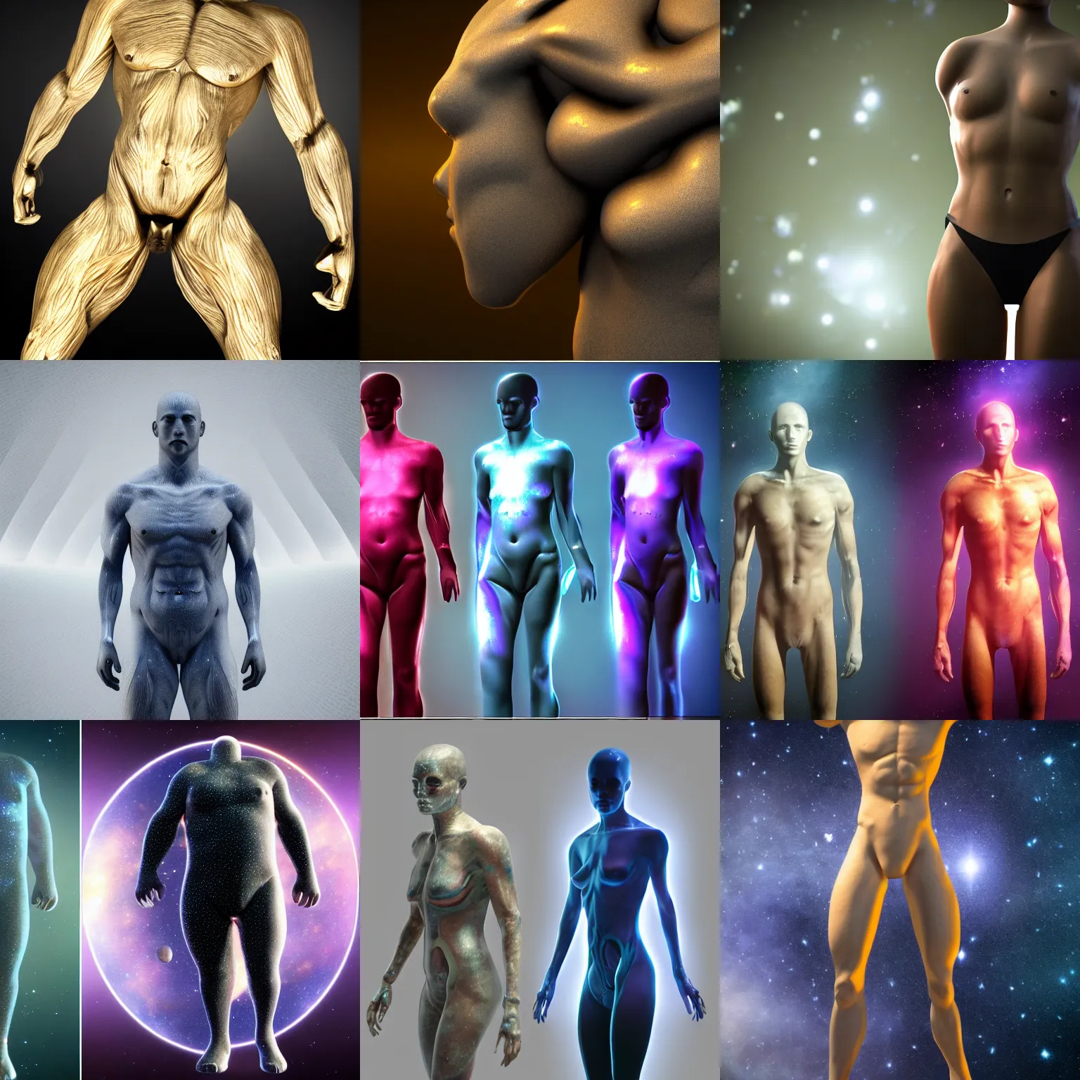 Prompt: Galaxy and stars in human body shape, full frame, ultra-detail, unreal engine,