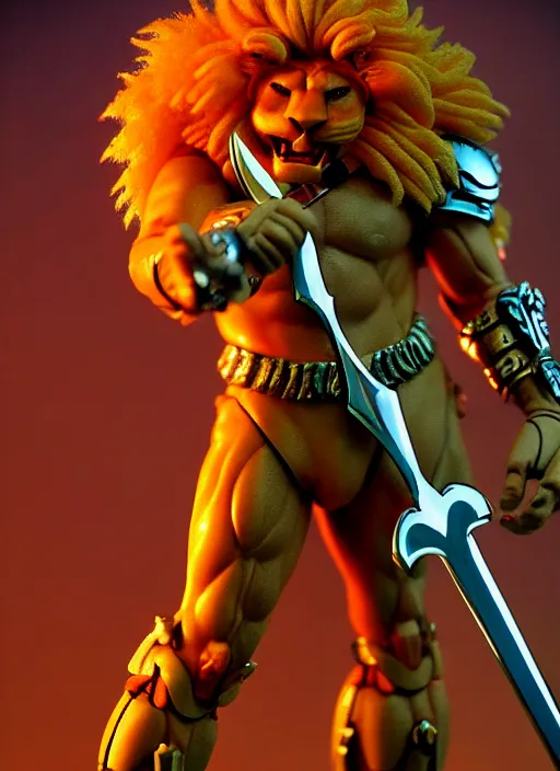 Prompt: intricate Lion-O from Thundercats, with sword, on the background of a weird magical mechanical forest. Very detailed 8k. Fantasy. Sharp. Cinematic post-processing