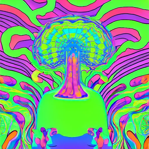 Prompt: a venture capitalist having a psychedelic mushroom experience, digital art