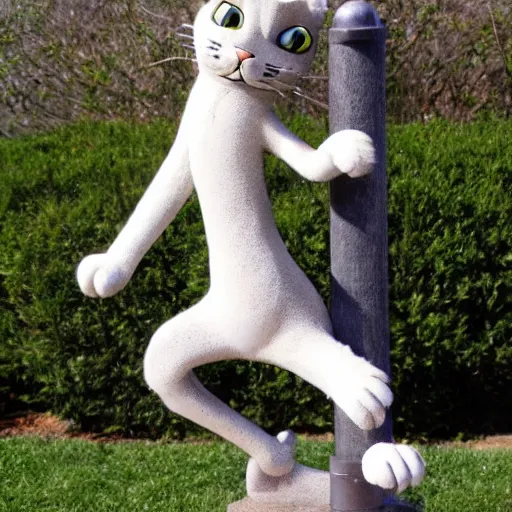 Image similar to highly detailed anthropomorphic cat in dancing pose on long scratch post