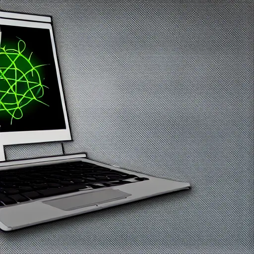 Image similar to laptop next to nuclear reactor radiation emanating