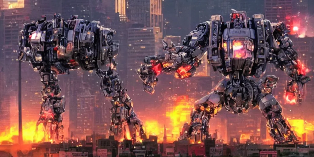 Image similar to a blockbuster style movie frame of a giant mechanical robot pig destroying pittsburgh