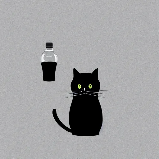 Prompt: black cat holding bottle of green liquid