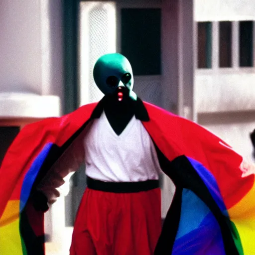 Image similar to Photo of Ghostface from Scream at a gay pride parade, 8k,