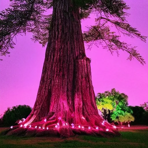 Image similar to “a big tree with pink lights”