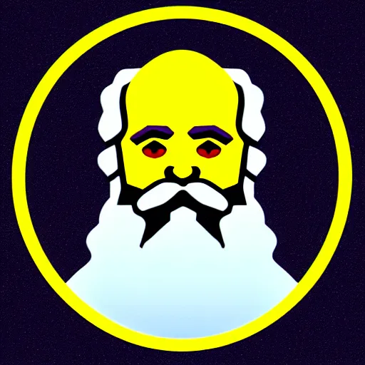 Image similar to karl marx wizard pondering his orb, discord emoji, 2 d, flat, coherent, orthographic, transparent background, svg