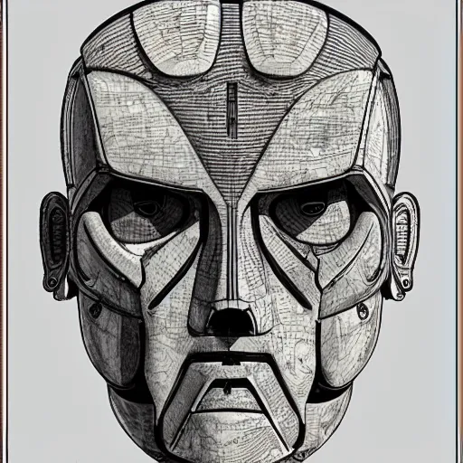 Prompt: giant robot-humanoid head, cross-section diagram