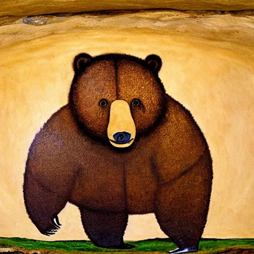 Image similar to portrait of anthropomorphic bear, lascaux caves painting