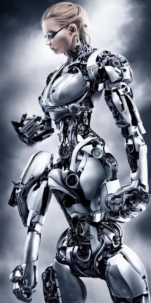 Prompt: beutiful white girl cyborg, full shot, intricate, high detailed, artstaition, epic composition