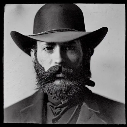 Prompt: real-life face portrait short stubble beard cowboy skinny masculine Roger Clark furrowed brown from red dead redemption 2 dramatic lighting late 1800s Daguerreian photo by Mathew Brady