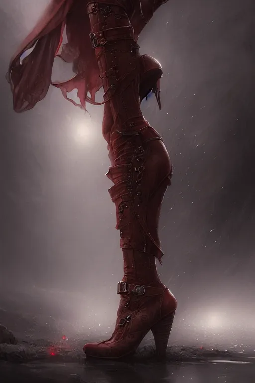 Image similar to « short red women's boots, shoes only, by wlop, by luis royo, by peter mohrbacher, concept art, digital illustration, intricate, masterpiece, elegant, super detailed, unreal engine rendering, smooth, sharp focus, artstation hq »