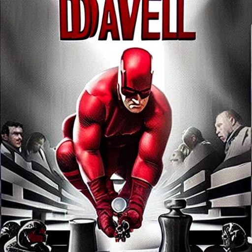Image similar to daredevil playing chess, movie poster, marvel