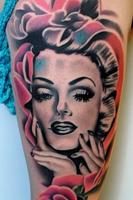 Image similar to pinup girl tattoo by “Pony Wave”