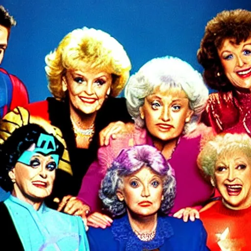 Prompt: the golden girls tv show with marvel avengers.