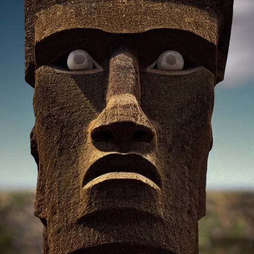 Prompt: Detailed photo of a gigachad Easter island head, artstation, digital art