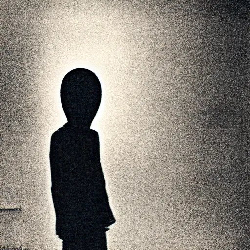 Prompt: classified photograph of dark alien staring from afar, telepathic paralysis, farmhouse, grainy photo, specular highlights, 7 0 mm lens, photography