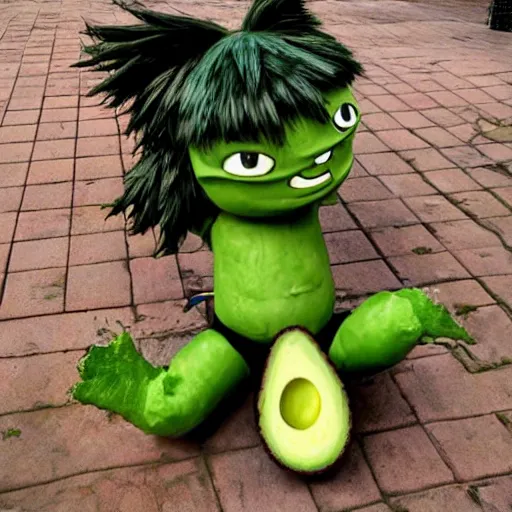 Prompt: avocado monster, humanoid figure, anime style