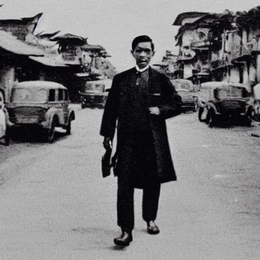 Image similar to vintage photo of jose rizal walking in manila streets in the 1 9 0 0 s