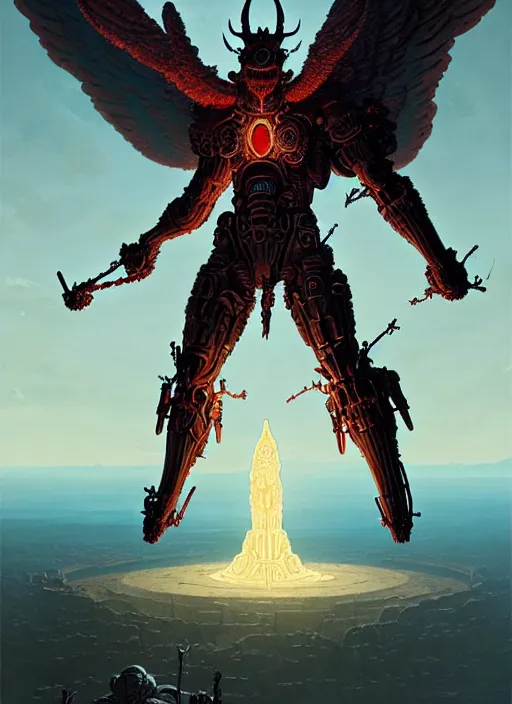 Image similar to rebulon the ancient arch angel - demon, by greg rutkowski and geof darrow, masterpiece concept art, 8 k, intricate detail, cinematic lighting, epic pose, deep colors, majestic view