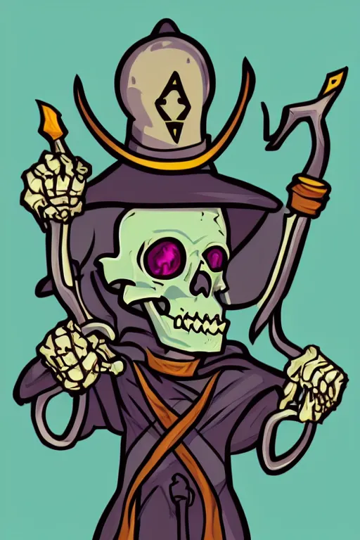 Image similar to Portrait of a evil skeleton that is a wizard casting a spell , wizard, medieval, sticker, colorful, casting epic spell, magic the gathering artwork, D&D, fantasy, artstation, heroic pose, illustration, highly detailed, simple, smooth and clean vector curves, no jagged lines, vector art, smooth