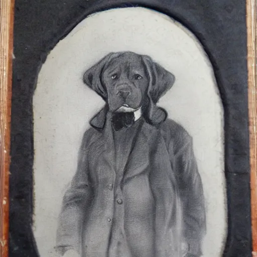 Prompt: victorian dog man painted with charcoal