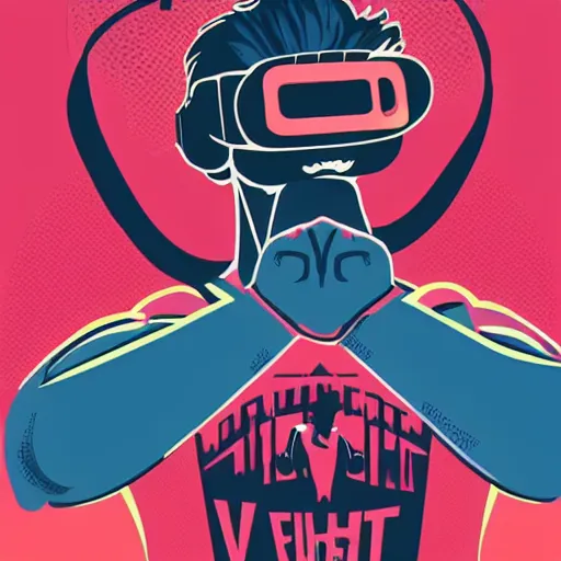 Image similar to wrestlers wearing vr headsets, vr goggles, shrugging, shrugging arms, tap out, fight club, tapping out, minimalistic, trending on art station, poster art by tom whaldon