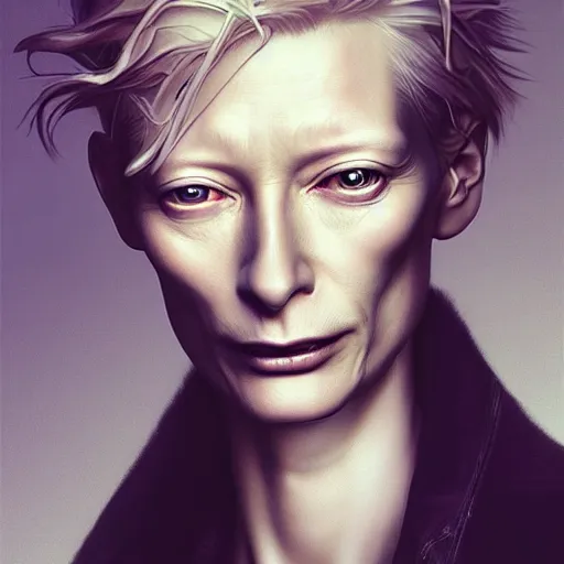 Image similar to hyperdetailed portrait of androgynous tilda swinton as desire of the endless, the sandman, made by caravaggio stanley artgerm lau wlop rossdraws artstation cgsociety concept art cgsociety octane render